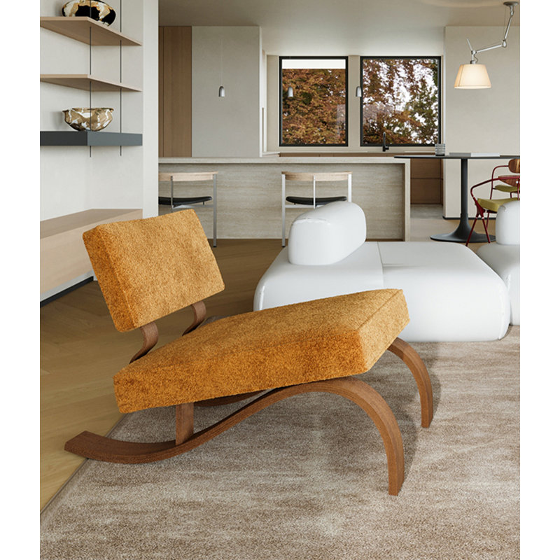 Fauteuil d'appoint en chenille de style Mid-Century en acier au carbone, fauteuil simple caramel avec base incurvée pour le salon