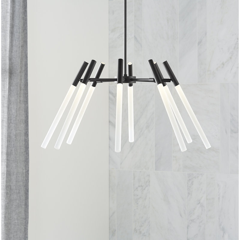 8 - Light Unique / Statement Modern Linear LED Chandelier, Matte Black