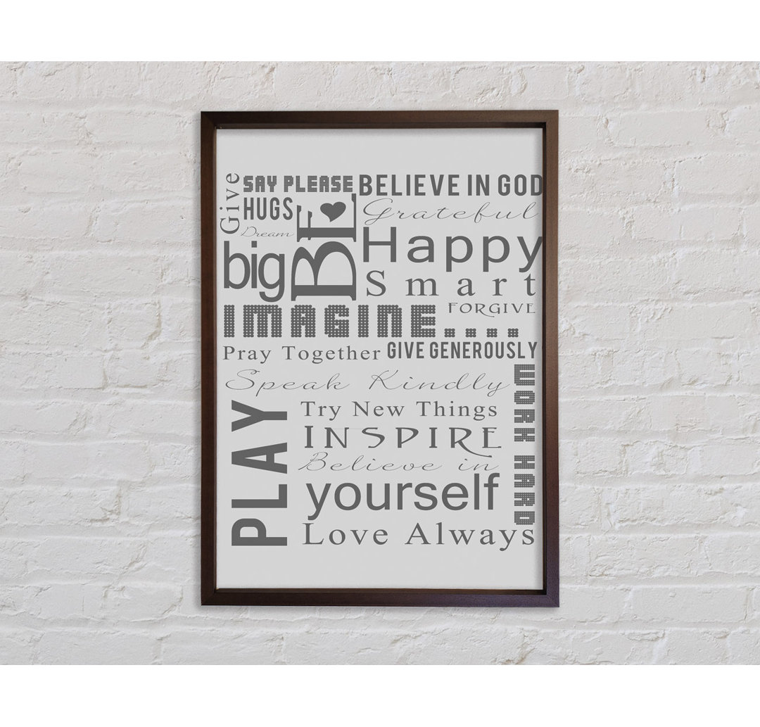 Home Quote Family Rules Be Happy Love Always Grey - Einzelner Bilderrahmen Kunstdrucke auf Leinwand