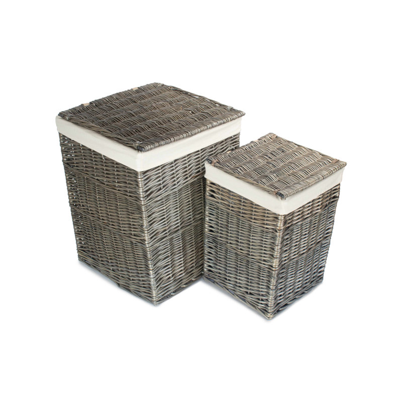 Wicker 2 Piece Lined Laundry Basket Set