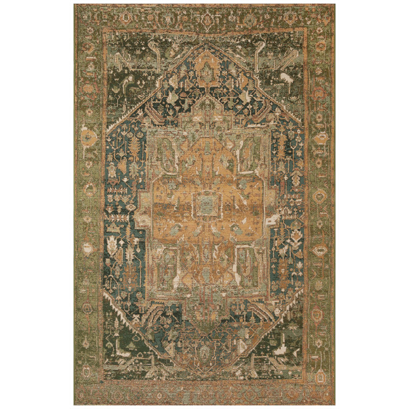 Marina Heriz Indoor/Outdoor Area Rug Green, Rectangle 4'10" x 7'6"