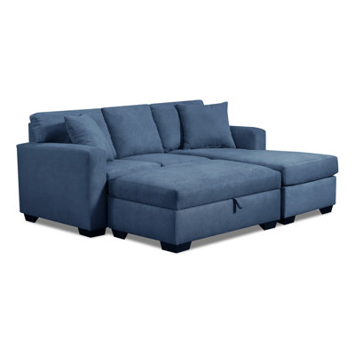 Traeshaun 2 Piece Sofa Sectional with Reversible Chaise and Storage Ottoman Convertible Sleeper Bed