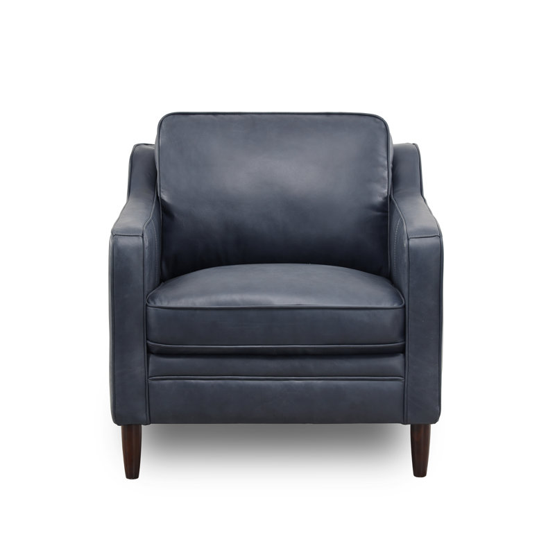 Ashtabula Genuine Leather Square Arm Accent Chair And Ottoman, Deep Blue