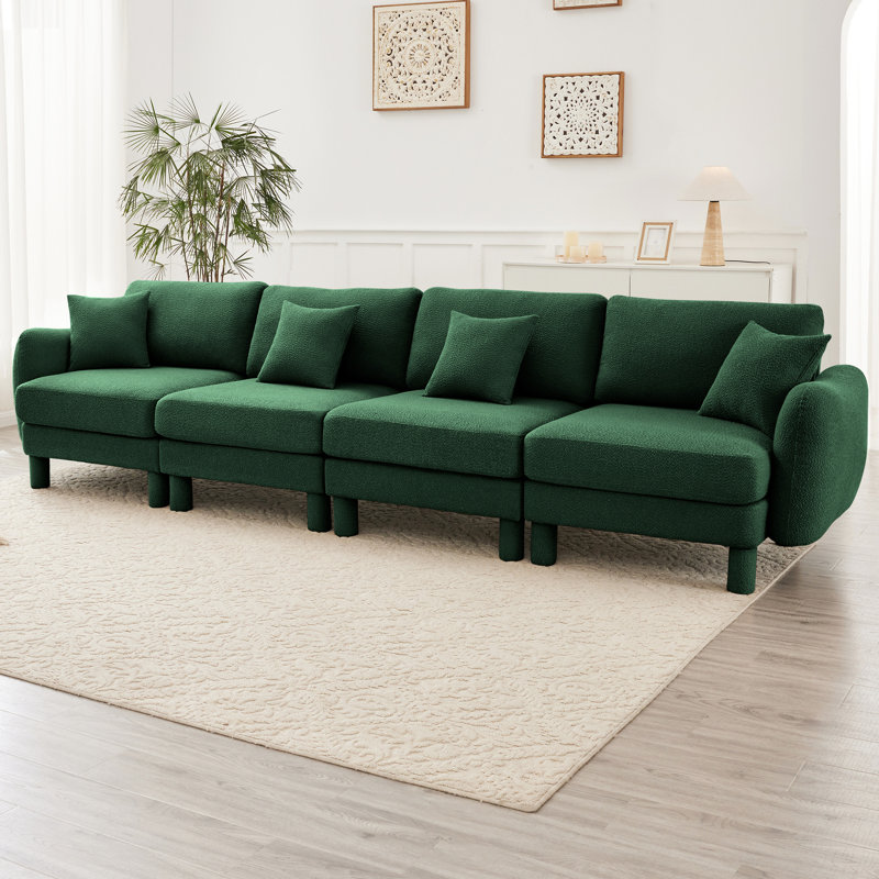 Tissu à 4 places Boucle avec pieds élégamment courbés et enveloppés de tissu, conçus pour la détente dans le salon, système de ressorts cylindriques en forme de coquillage à ressorts et siège moelleux