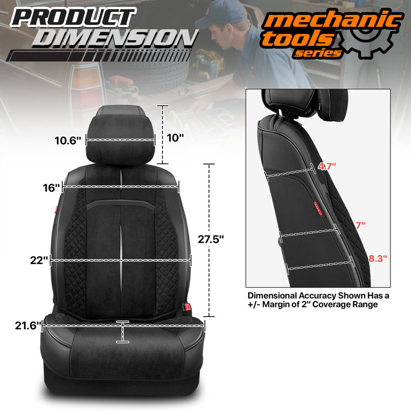 Voris Series Seat Covers Full Set With Headrest, Airbag Compatible, Reserved Opening Holes, Universal For Cars, Black