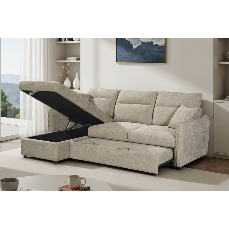 4 Seater Sofa Bed, Left Hand Facing, Beige