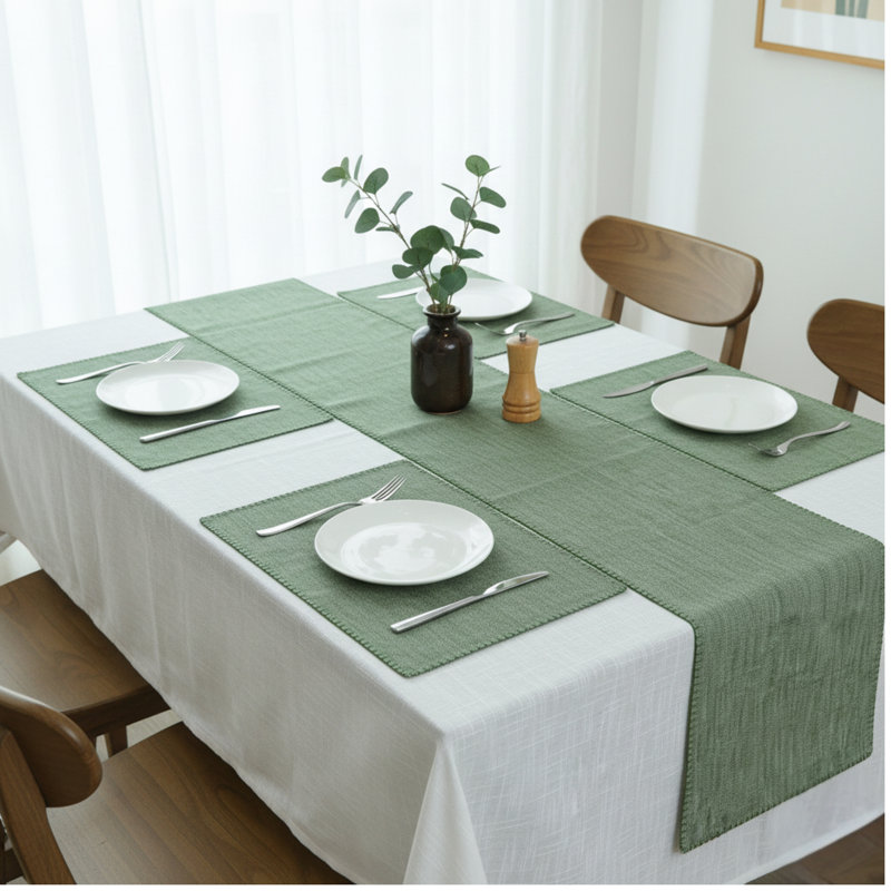 Napperons en coton avec ensemble de 4 napperons décoratifs, Vert