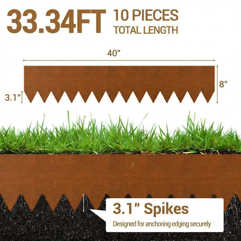 Bordure de jardin en métal avec piquet, 40 bordures paysagères en acier galvanisé, formes polyvalentes pour pelouse et ferme