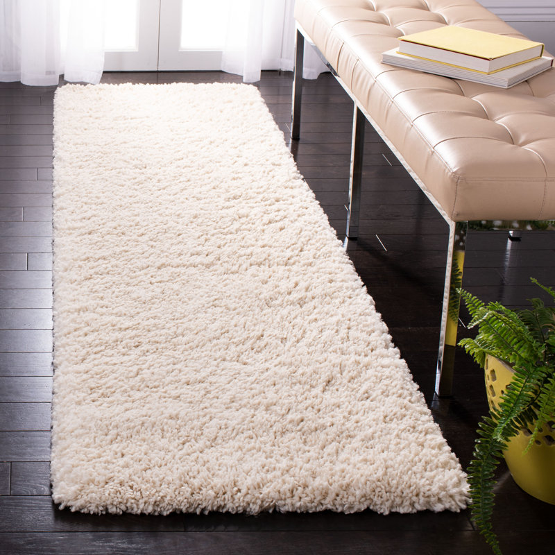 Tapis ivoire à poils longs Sador, Tapis de couloir 2 pi 3 po x 14 pi, Creme