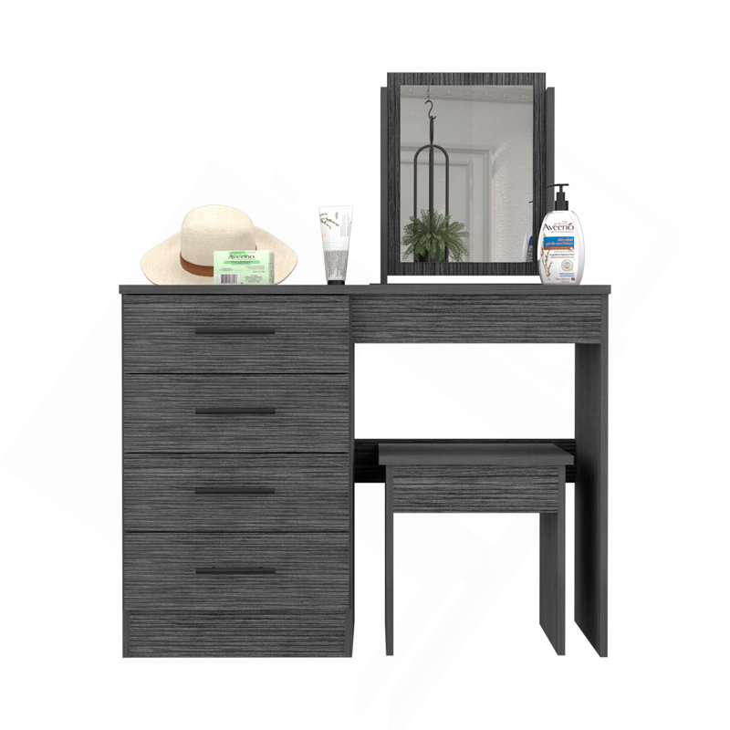 Makeup Dressing Table, Mirror, Four Drawers, Stool, Smokey Oak