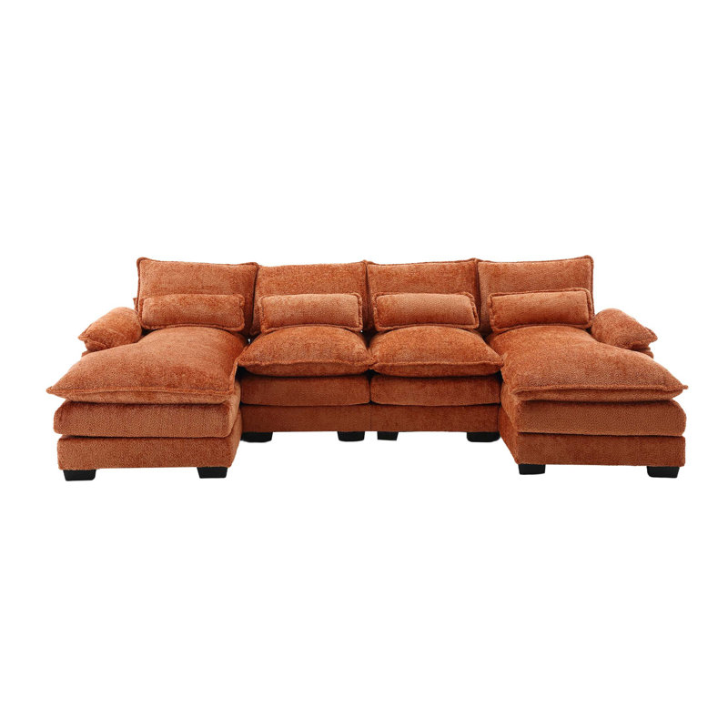 Modern Large chenille Fabric U-Shape Sectional Sofa, Boucle - Beige