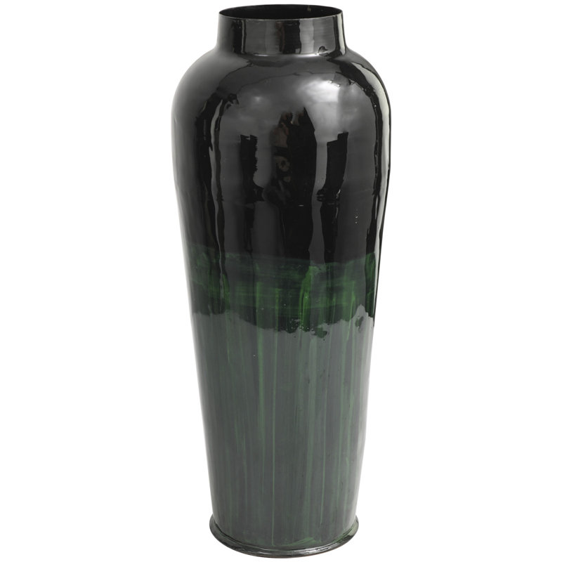 Finchley Metal Color block Abstract Decorative Green Vase with Paint Streak Designs, 20.05" H x 8.05" W x 8" D