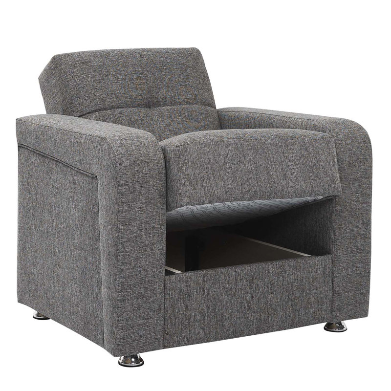 Gray Chenille Convertible Sleeper Arm Chair with Storage