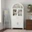 Grand garde-manger 71 po Farmhouse, organisateur de rangement blanc avec porte de grange arquée en verre trempé et tablettes réglables-1382110642