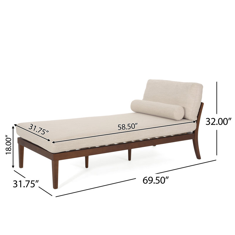 Chaise longue en tissu Sarom avec traversin, 100 % polyester beige