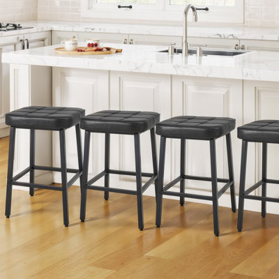 Bar Stools Set of 2, Backless Counter Height Bar Stools, Black Barstools for Kitchen Island, PU Leather Tufted Thick Upholstery Stools Chairs with Metal Base