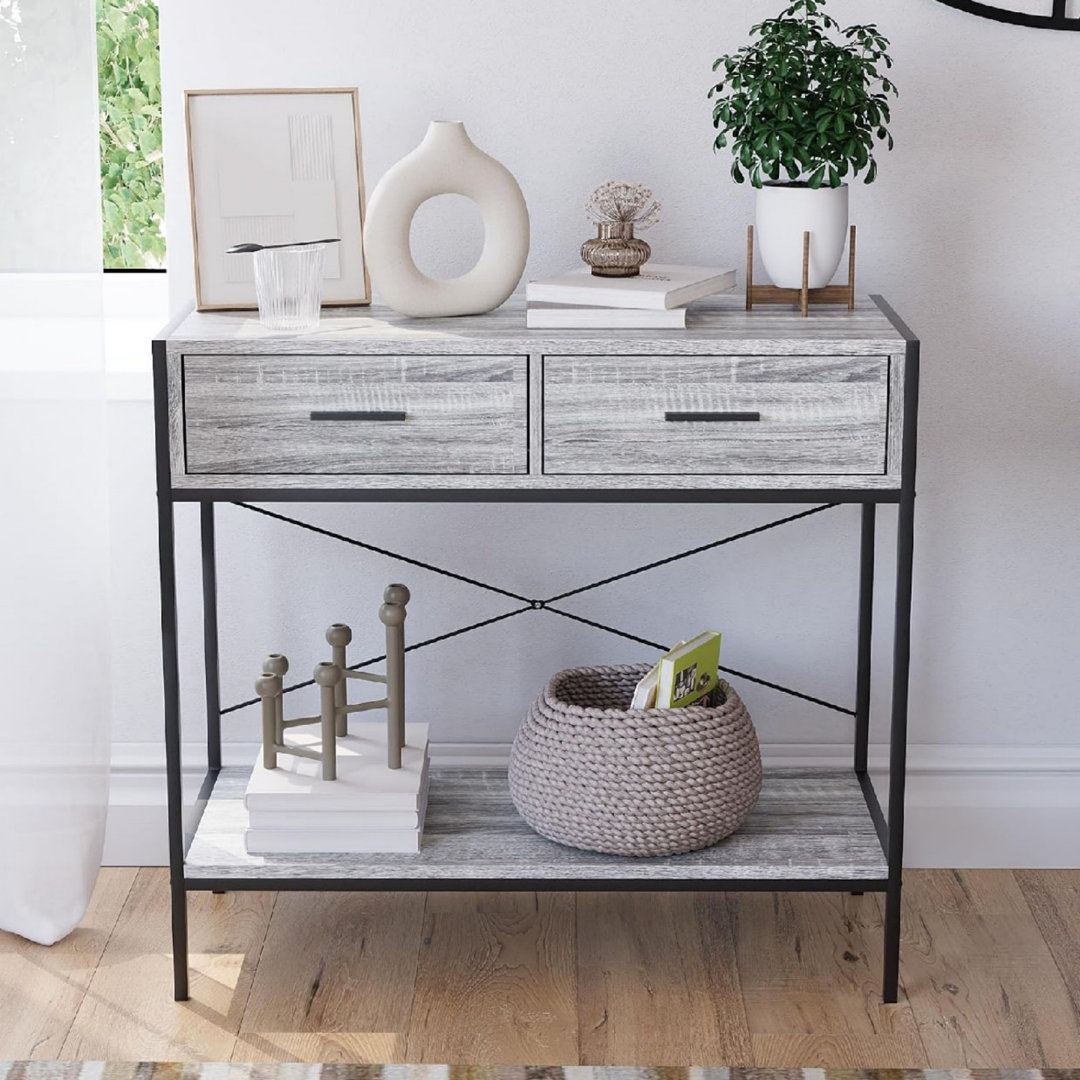 Console Table Rustic Storage Furniture for Hallway Living Room (Grey, 2 Drawer)