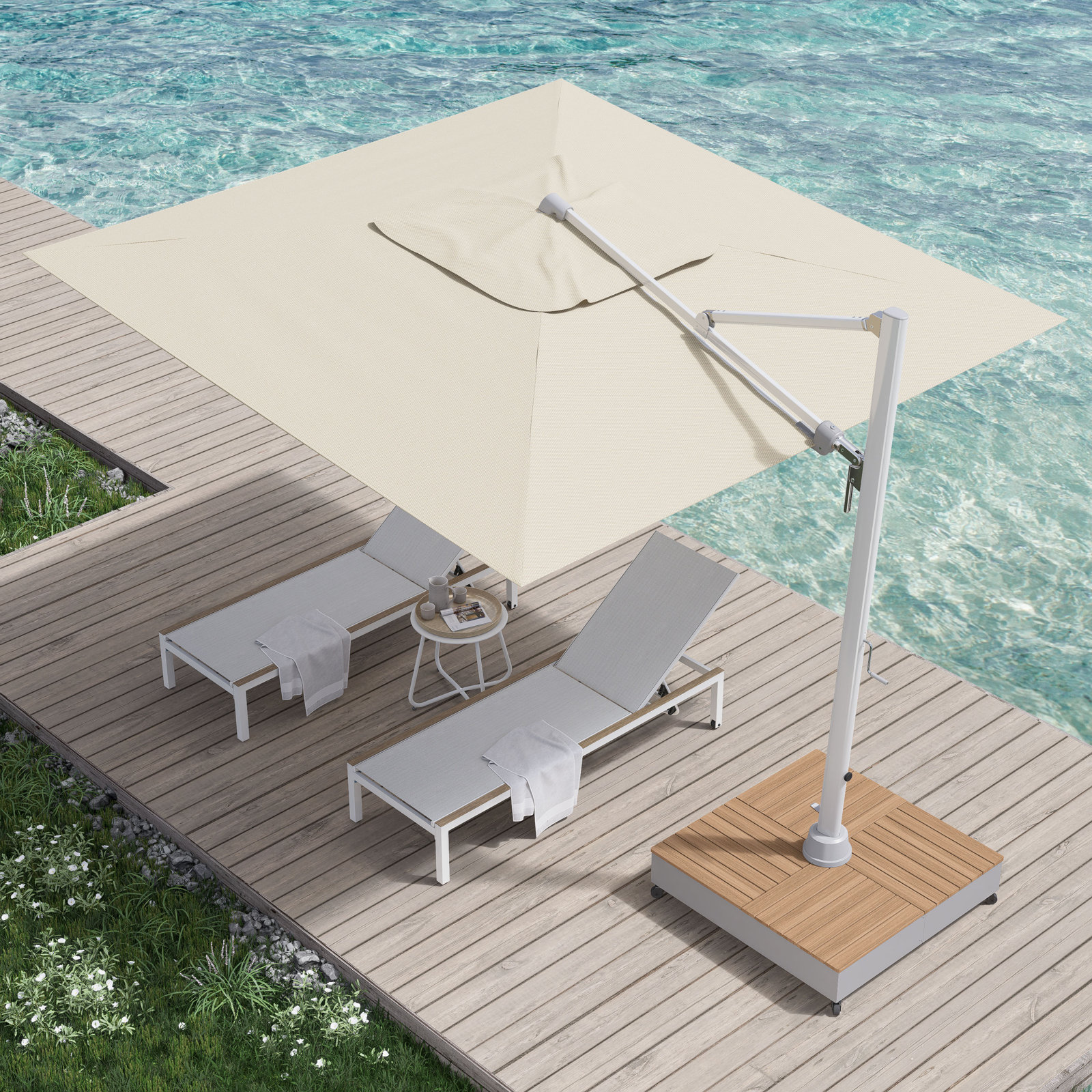 Menades 157" Cantilever Outdoor Umbrella, Silver
