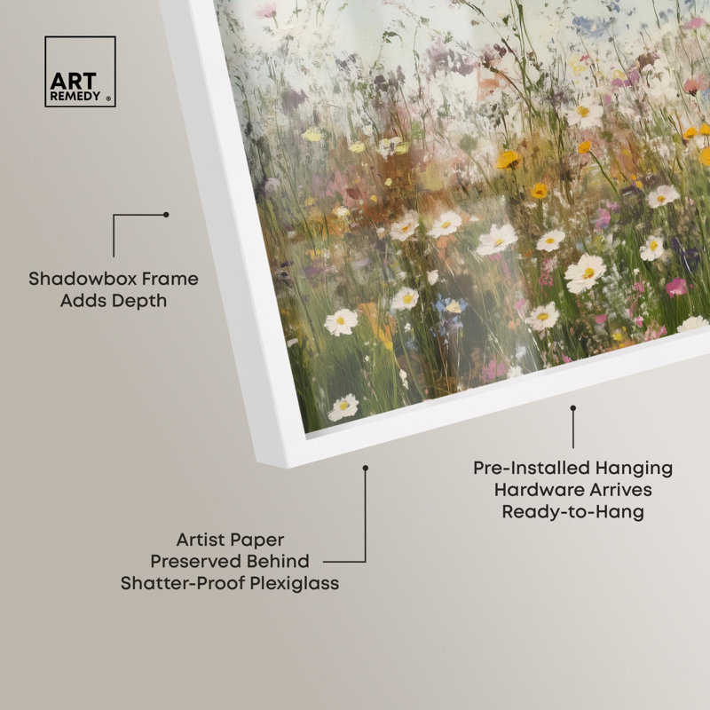 Art mural paysage scintillant Glade Garden III Shadowbox, H 37 po x l 55 po, Blanc