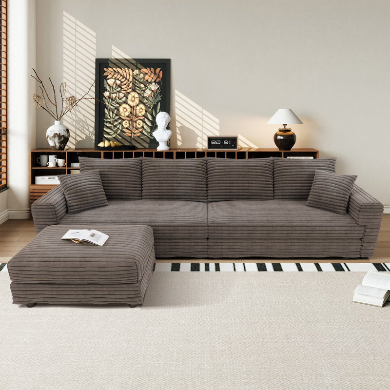 Nerissa 102.4" Corduroy Modular Cloud Couch Comfy Sofa with One Ottoman, Camel