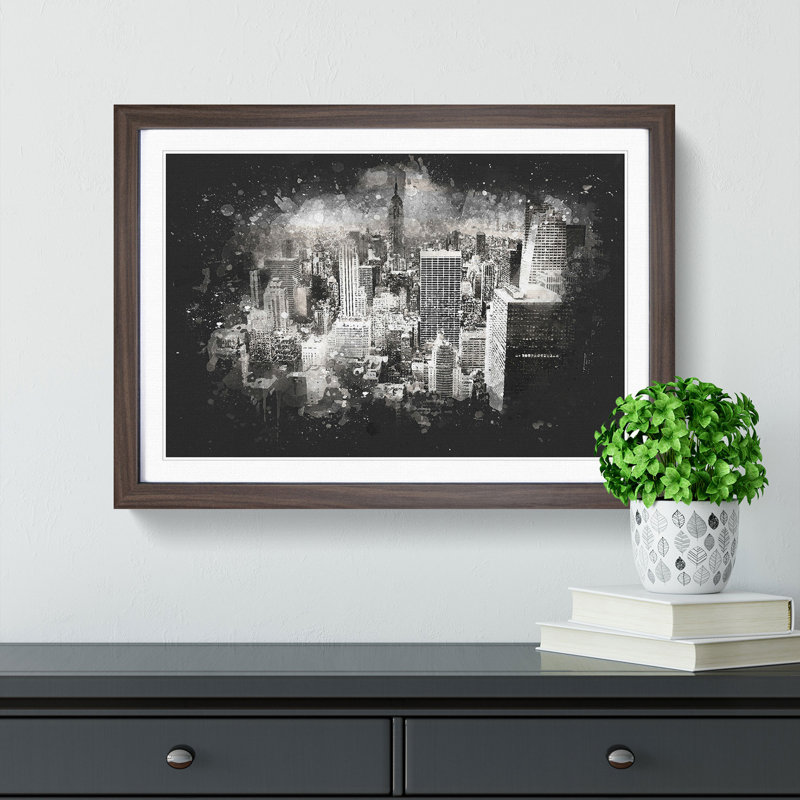 A New York Skyline - Picture Frame Graphic Art Print, 24cm H x 33cm W x 2cm D, Walnut Framed