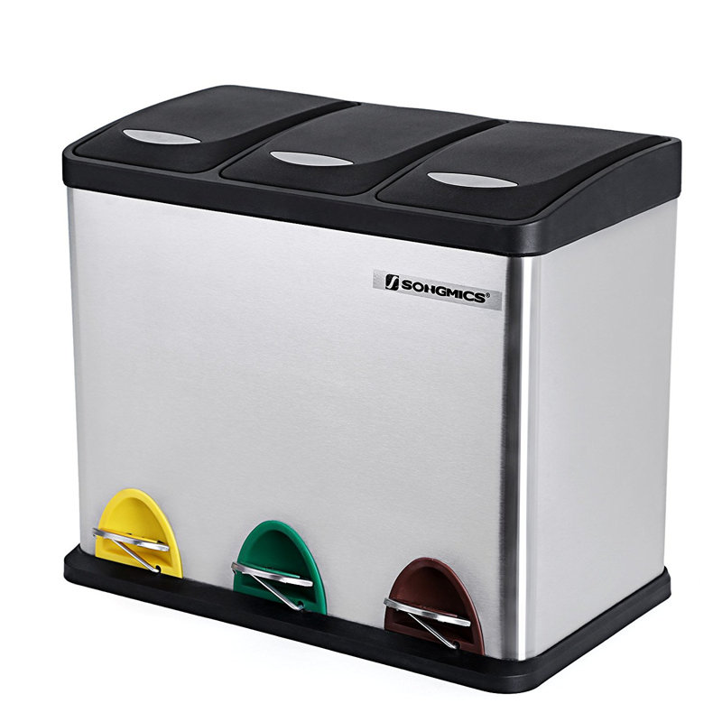 Luxfox Steel Step On Multi-Compartment Rubbish & Recycling Bin - 24L