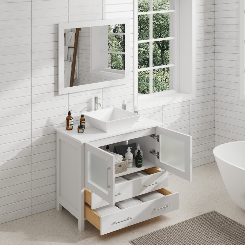 Ensemble de meuble-lavabo simple avec miroir , 36" l, Blanc