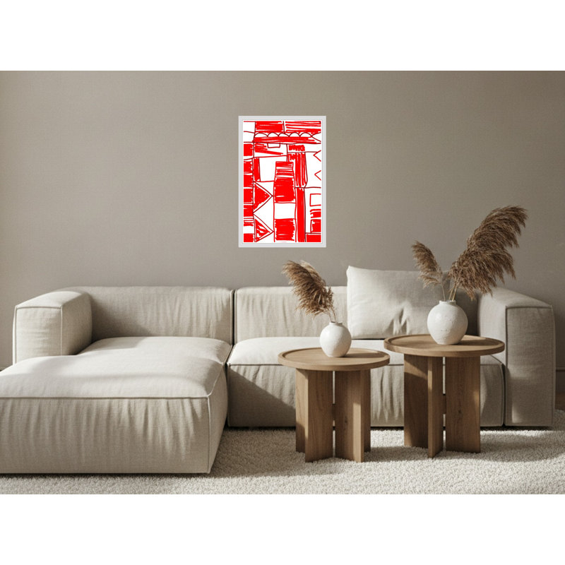 "Bold Red", motifs géométriques abstraits - Art mural sur toile encadrée, 18" H x 12" W, White