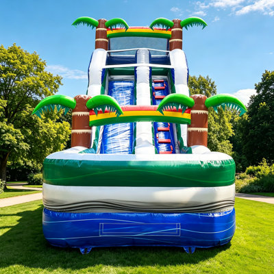Glissade d'eau gonflable avec palmier gonflable 16 'x 26' Goosh (avec piscine) Goosh