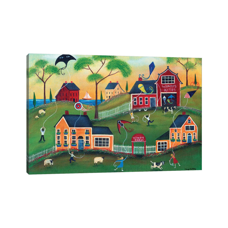 Windys Kite Farm by Cheryl Bartley - Painting on Canvas, Wrapped Canvas, 30.48cm H x 45.72cm W x 1.91cm D