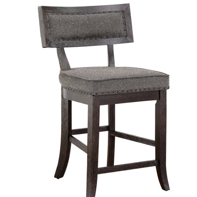 Chaise rustique à hauteur de comptoir de 2 personnes, bois au fini cerisier foncé, siège rembourré en tissu avec garniture cloutée pour la maison 2 chaises, structure en bois et salle à manger