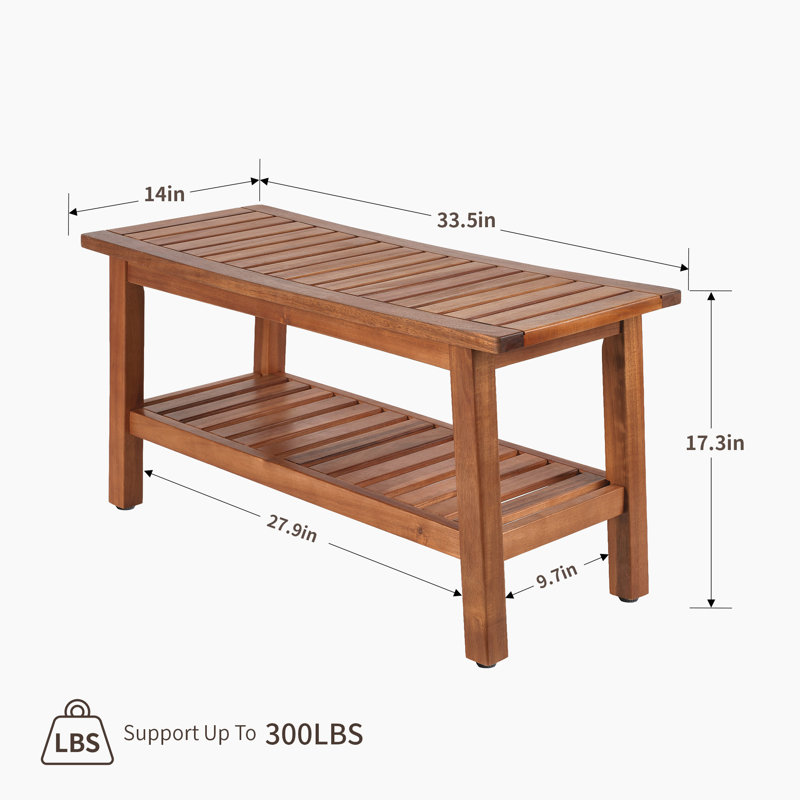 Banc de douche en teck de 51 cm de large, tabouret de douche et chaise de douche en teck avec tablette de rangement et pieds antidérapants réglables.