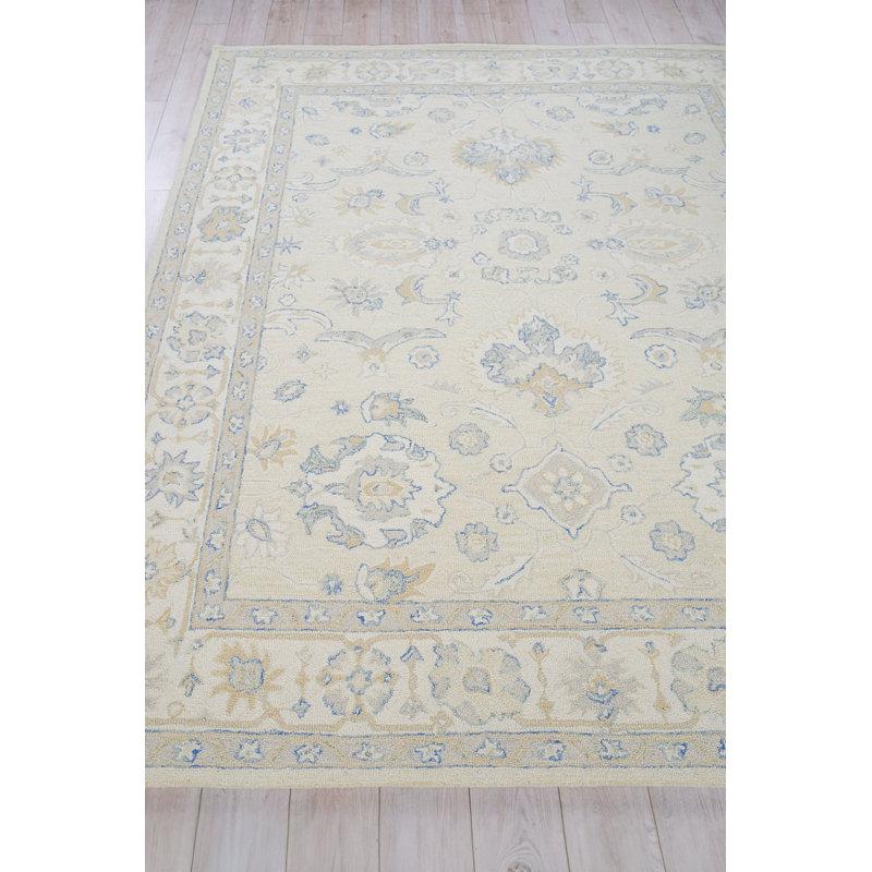 Marietta Oushak Hand Tufted Oriental Area Rug in Ivory/Beige/Blue/Brown, Rectangle 10' x 14'
