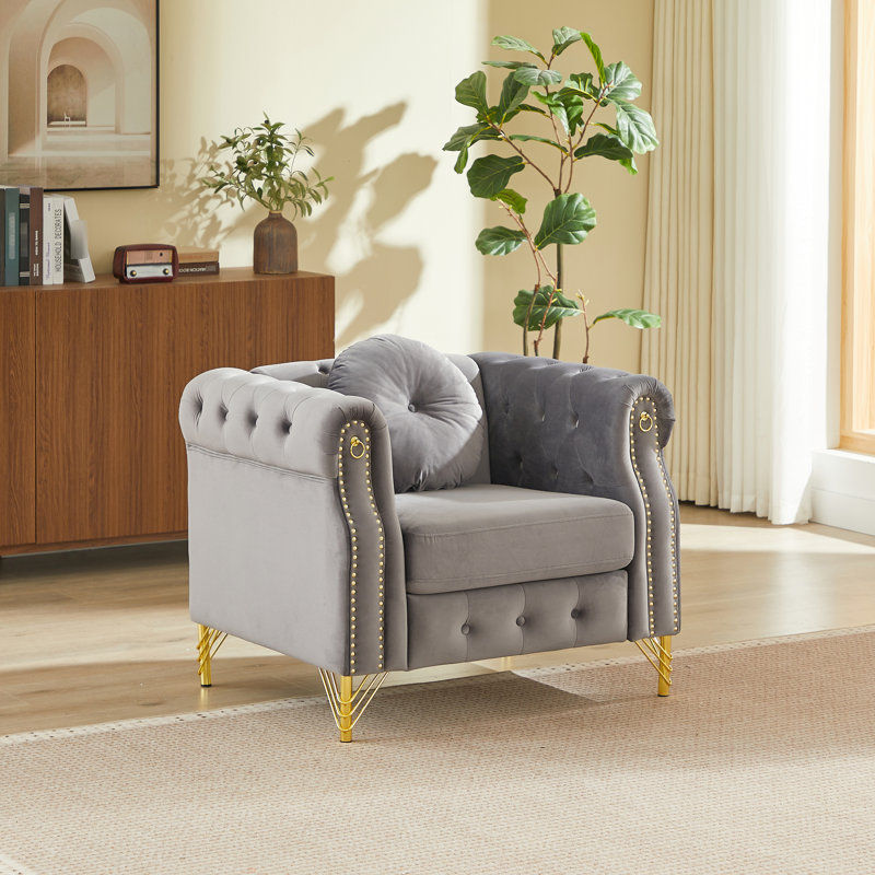 Velvet Chesterfield Sofa With Round Pillows