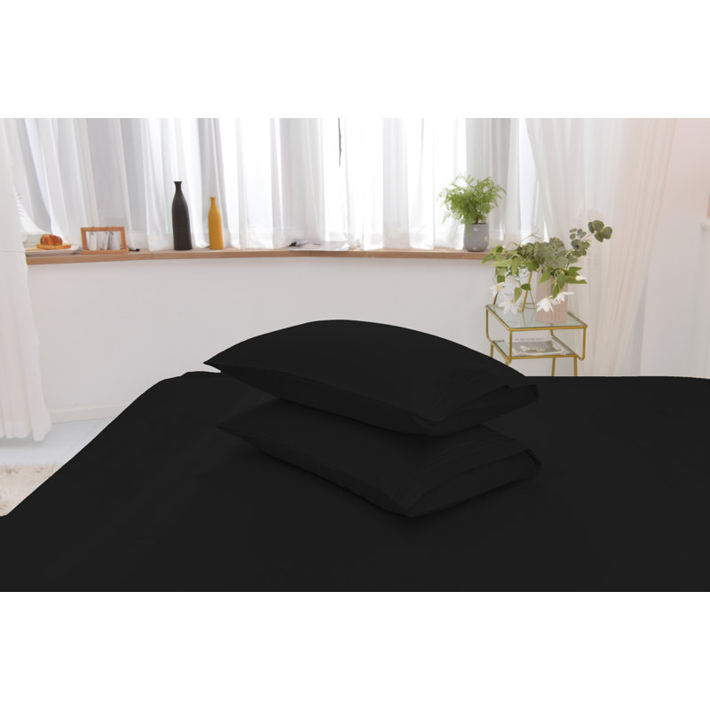  Ensemble de draps 1800 fils en rayonne de bambou, Ensemble de draps pour lit double + drap-housse + , Noir