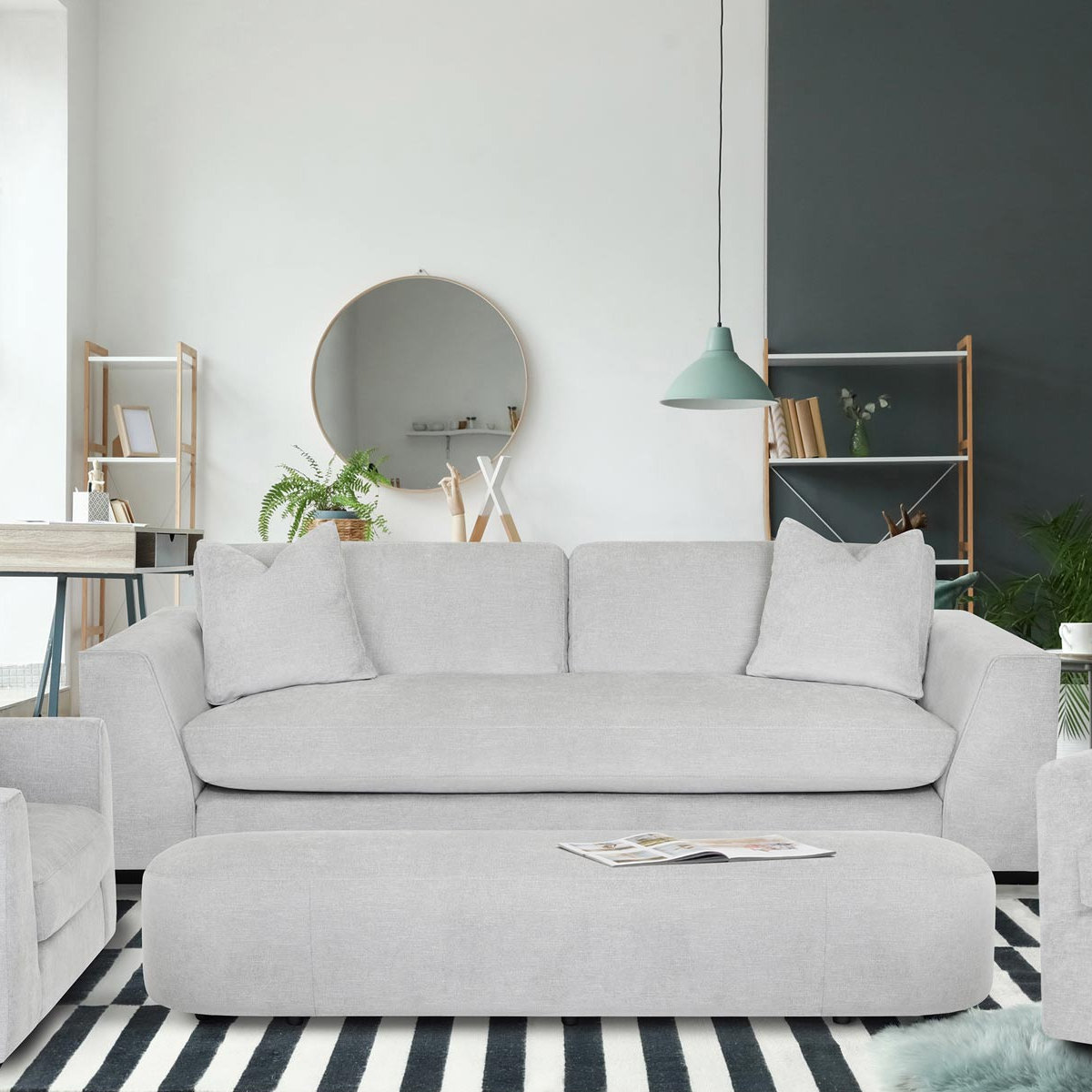 Benehaley 100'' Upholstered Sofa, Virtue Ash Basketweave