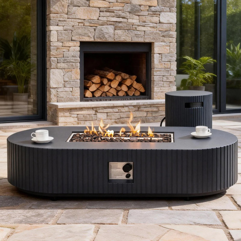 Table de foyer d'extérieur au propane en métal H 13,92 po x l 59,79 po Sedo