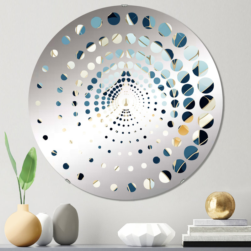 Tiles Blue And White Chevron Dreams - Spiral Circle Wall Mirror, 23.6" x 23.6"