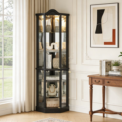 Vitrine lumineuse avec portes en verre et tablettes réglables pour le rangement des présentoirs
