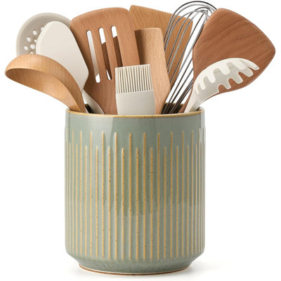 7.2-inch large cutlery storage box with cork pad, detachable bamboo partition for kitchen decoration and accessories, wild sage green