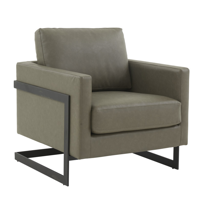 Lincoln Modern Leather Accent Chair with Stainless Steel Base – Contemporary Boxy Armchair, Single Seater Side Chair for Living Room, Bedroom, Office & Lounge