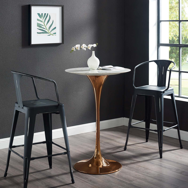  Table de salle à manger en marbre artificiel Lippa, Doré, Blanc, 41 po H x 28 po L x 28 po l