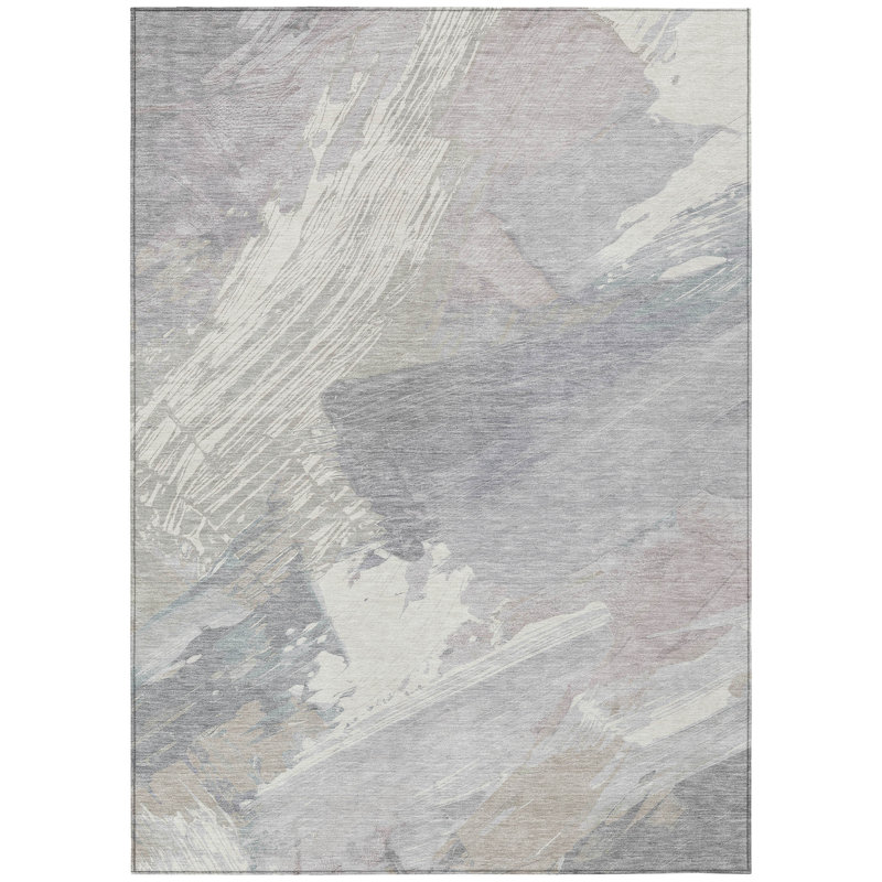 Tapis intérieur lavable abstrait ivoire et gris 8 pi x 10 pi