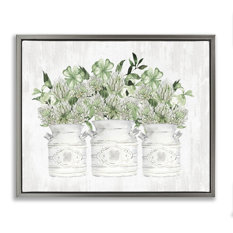 Bouquets rustiques de trèfle, 17" H x 21" W, Cadre flottant gris lustré