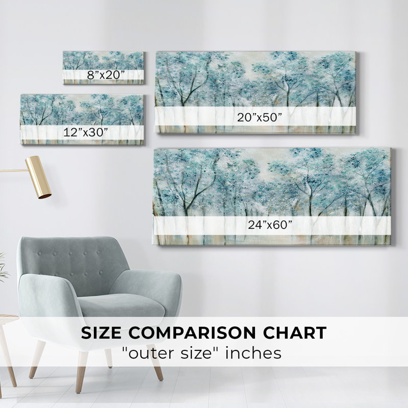 Printemps bleu sur toile, H 12 po x l 30 po x P 1,5 po