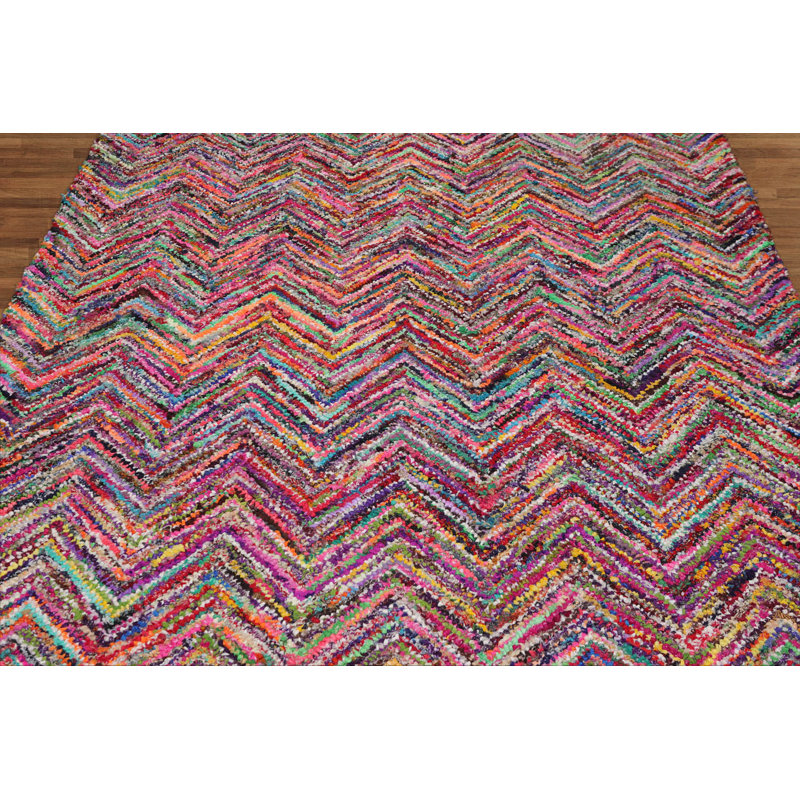 Multi Size Hand Tufted Cotton Zig-Zag Medley Oriental Area Rug, Rectangle 5'6" x 8'