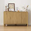 Buffet 57,5 po à rayures - 4 portes, supports de porte dissimulés, crochets latéraux, 3 tablettes réglables en hauteur, plateau de 150 lb, salle à manger / salon / entrée-1004297591