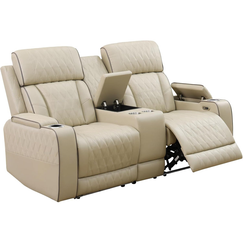Causeuse inclinable en cuir avec console Faydra, Beige