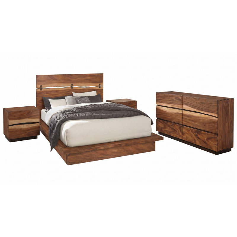 Winston Smokey Walnut Queen 4-piece Bedroom Set, 4 Pcs: Bed, Dresser, 2 Nightstands, Queen