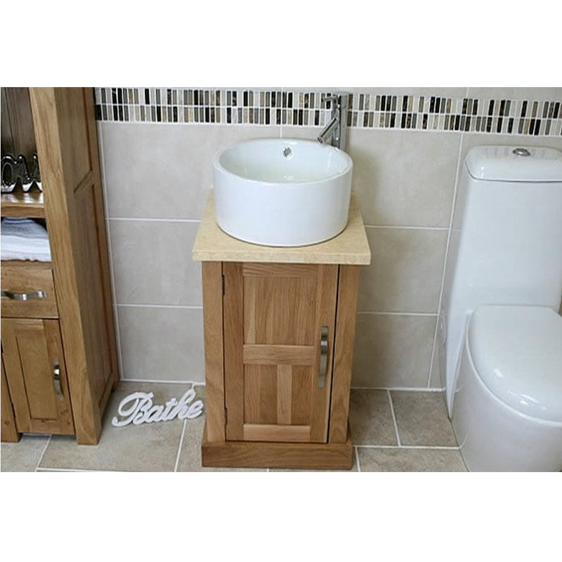 Crabtree 500mm Single Bathroom Vanity with Vessel Ceramic Basin, Cream Marble